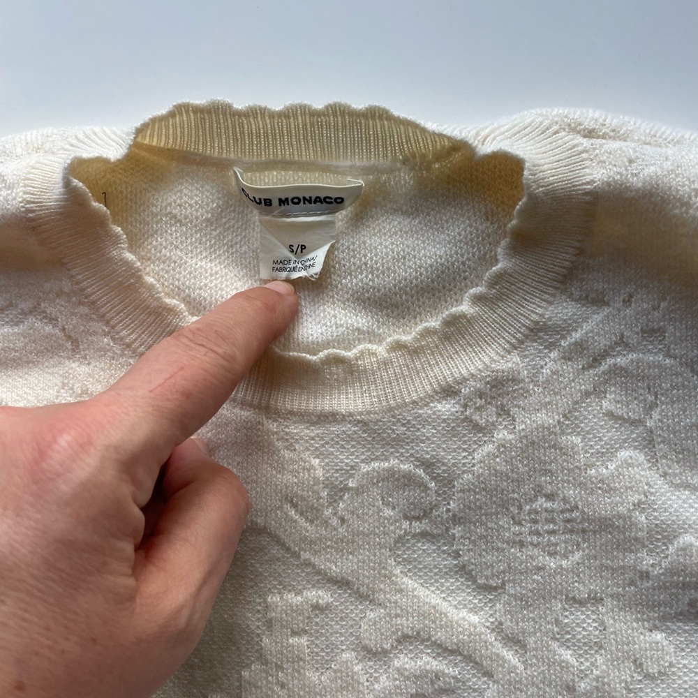Club Monaco Merino Wool Tonal Floral Textured Sweater Top Small - Picture 3 of 7